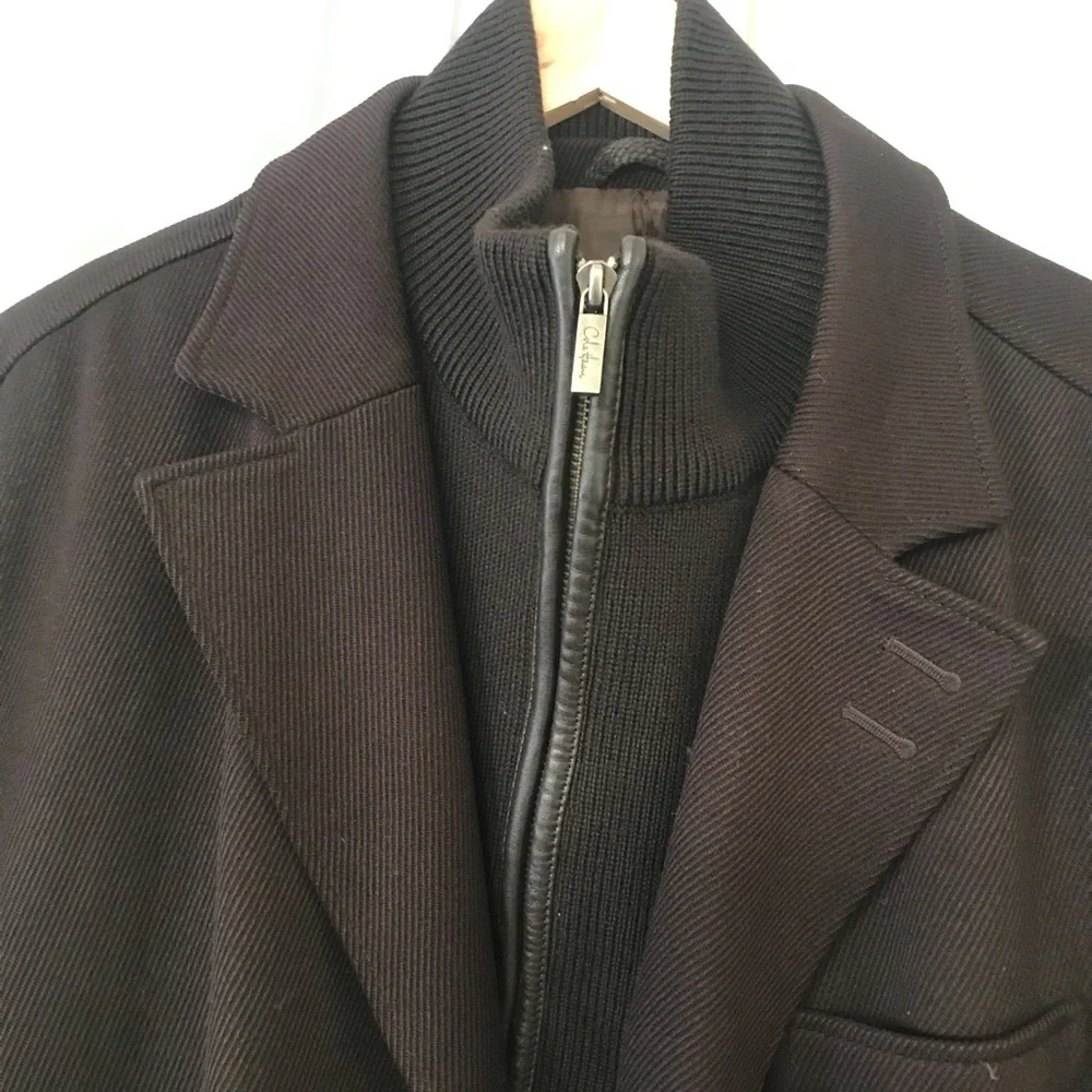 Cole Haan Wool blend Brown Double Closure Zip & Button Peacoat Sz XXL